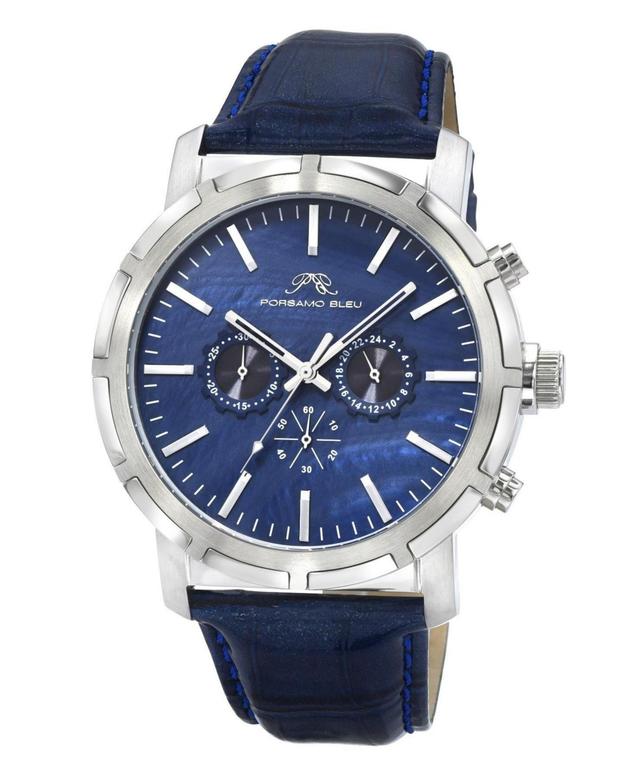 Porsamo Bleu Nyc Chrono Genuine Leather Silver Tone & Blue Mens Watch 1282ANYL - Blue Product Image