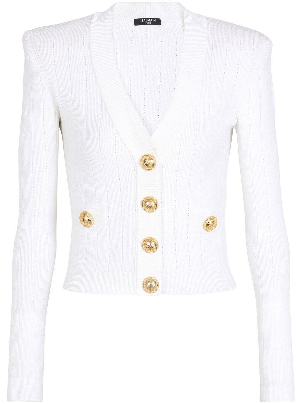 BALMAIN Knit Cropped Cardigan In White Product Image