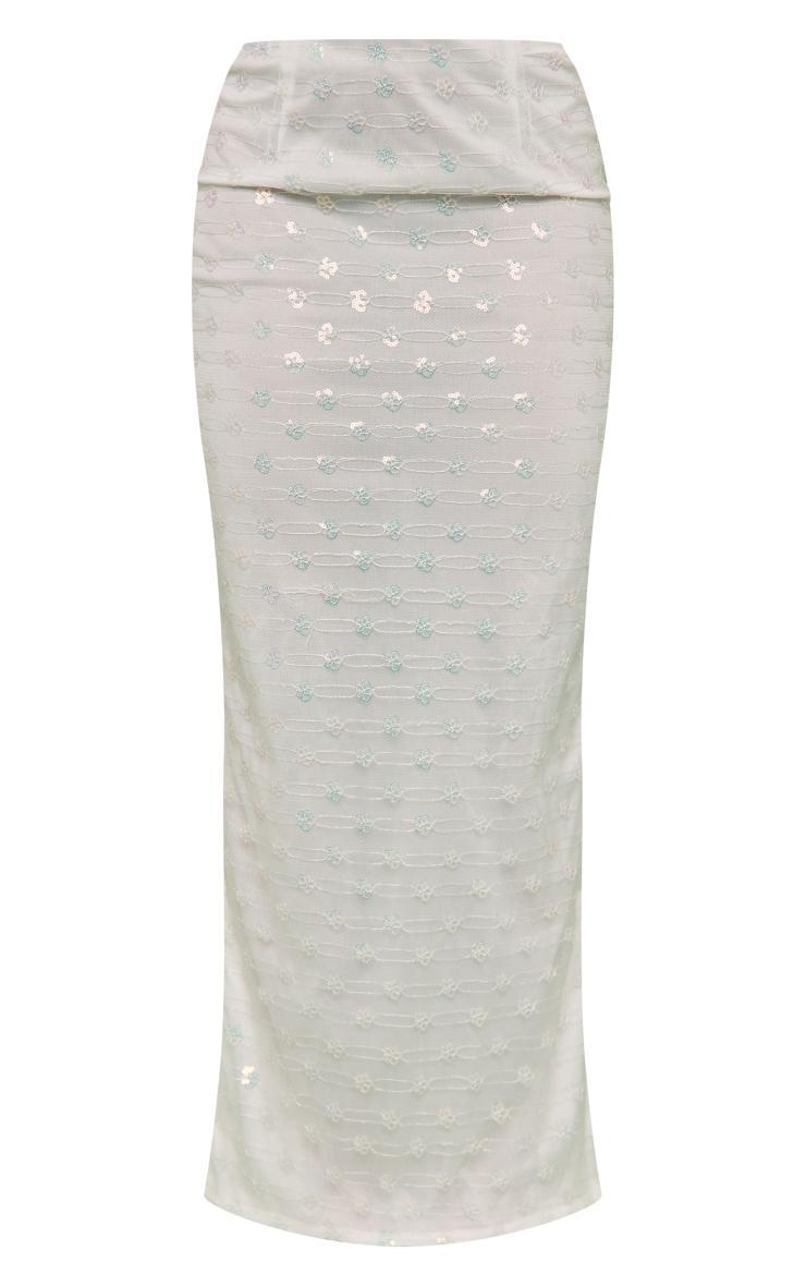  White Sequin Embellished Split Back Maxi Skirt Product Image