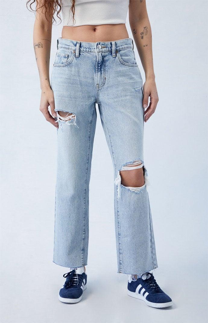 Women's Stretch Light Indigo Ripped '90s Straight Leg Jeans product image