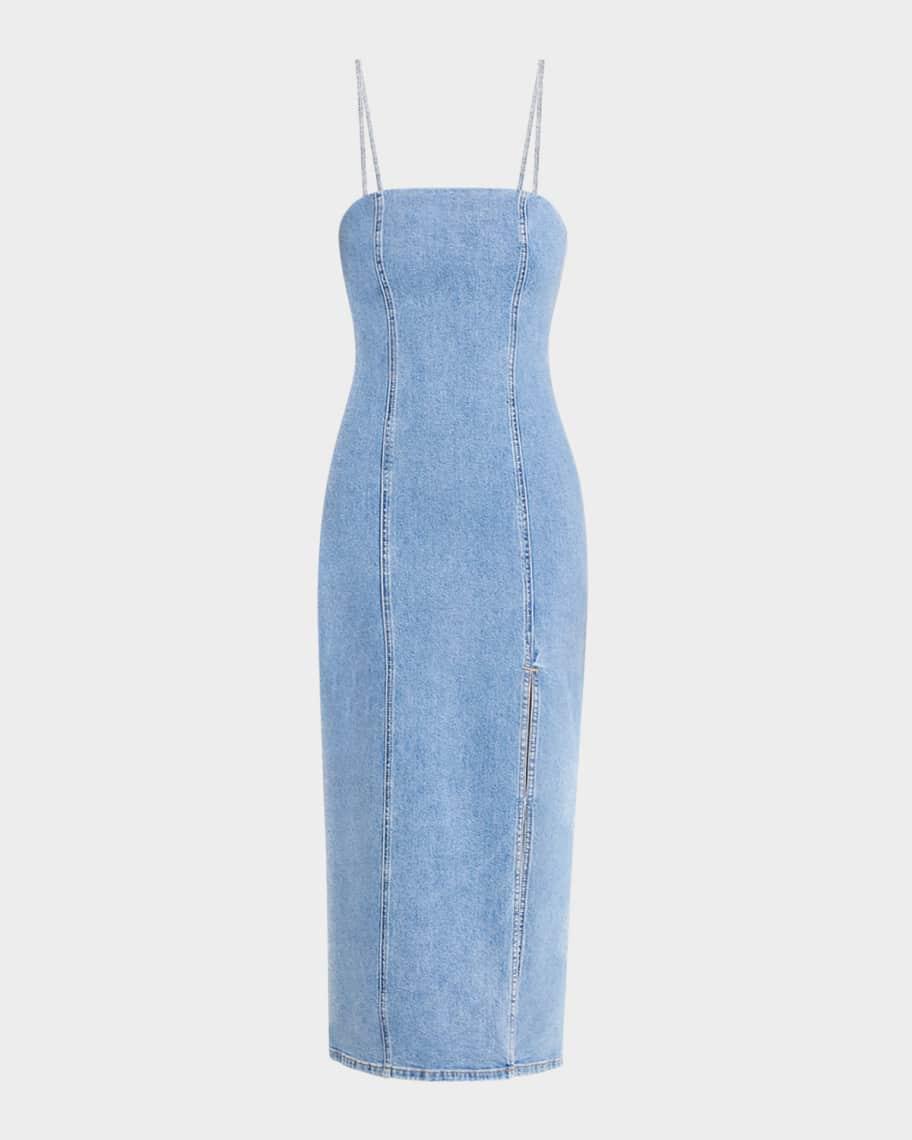 Nakisha Spaghetti-Strap Denim Midi Dress Product Image