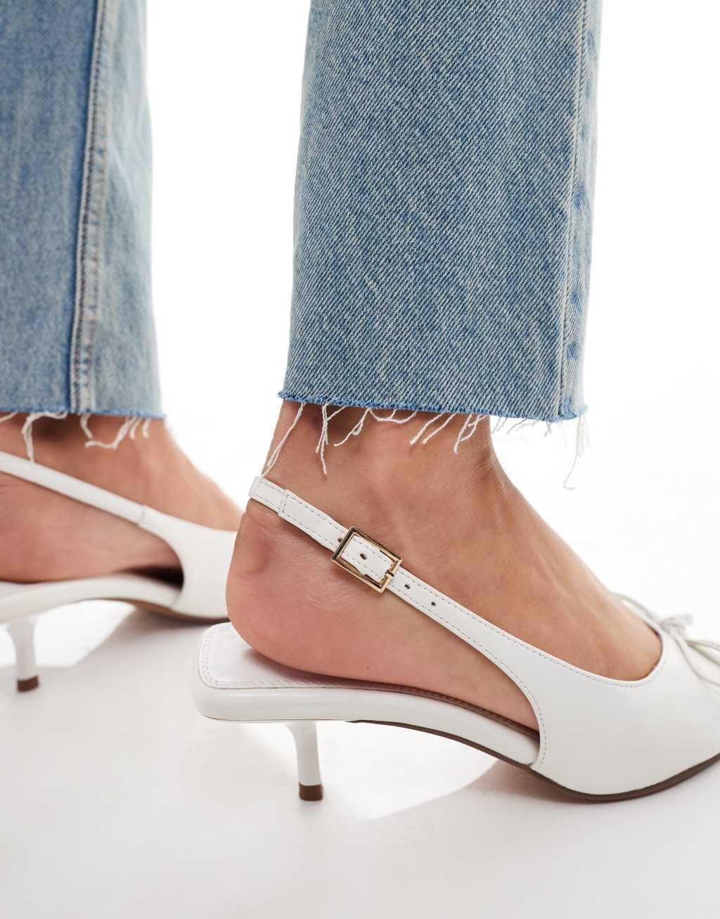 ASOS DESIGN Sriracha bow slingback mid heeled shoes in off-white Product Image