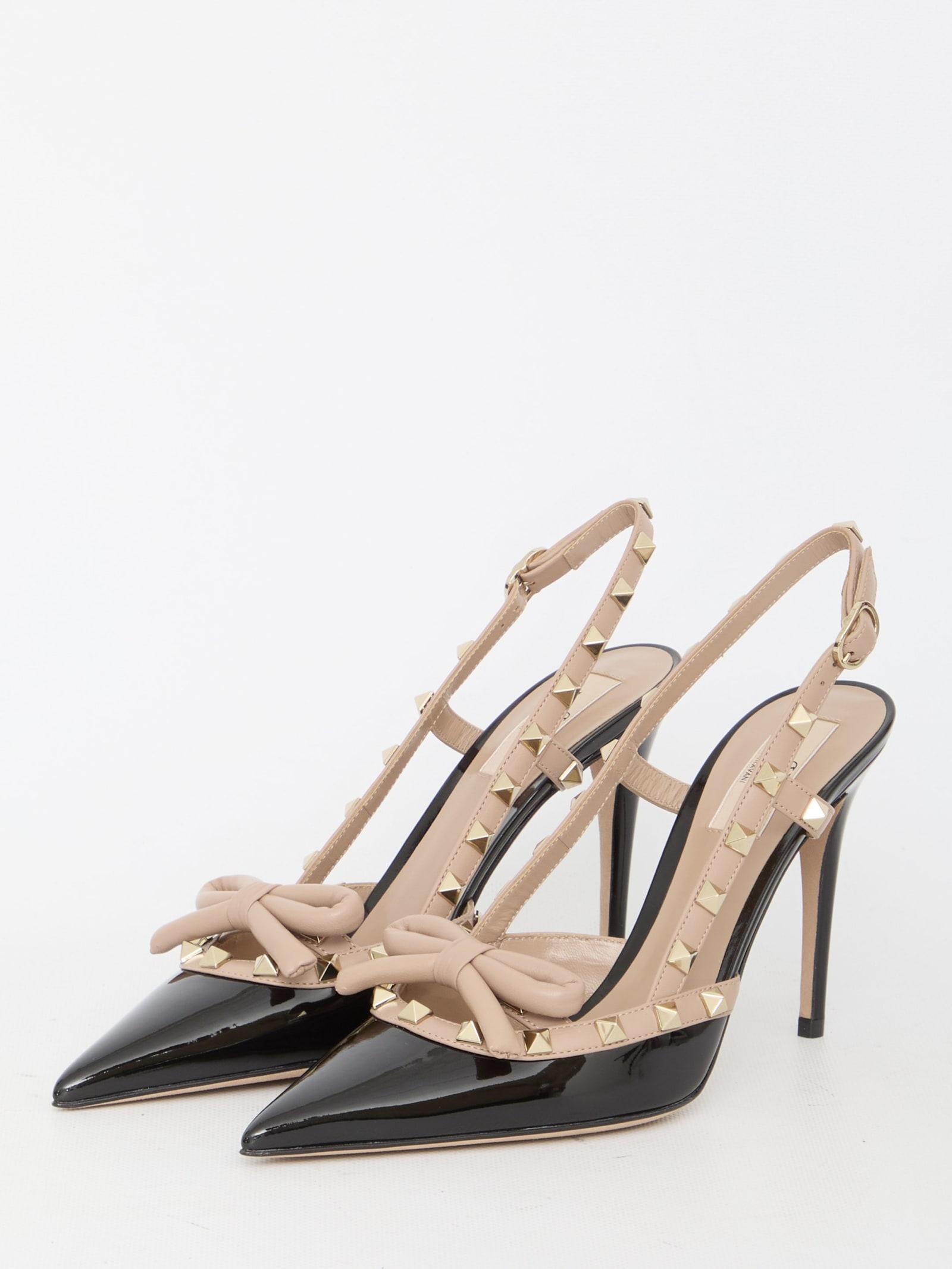 VALENTINO GARAVANI Rockstud Bow Slingback Pumps In Black Product Image