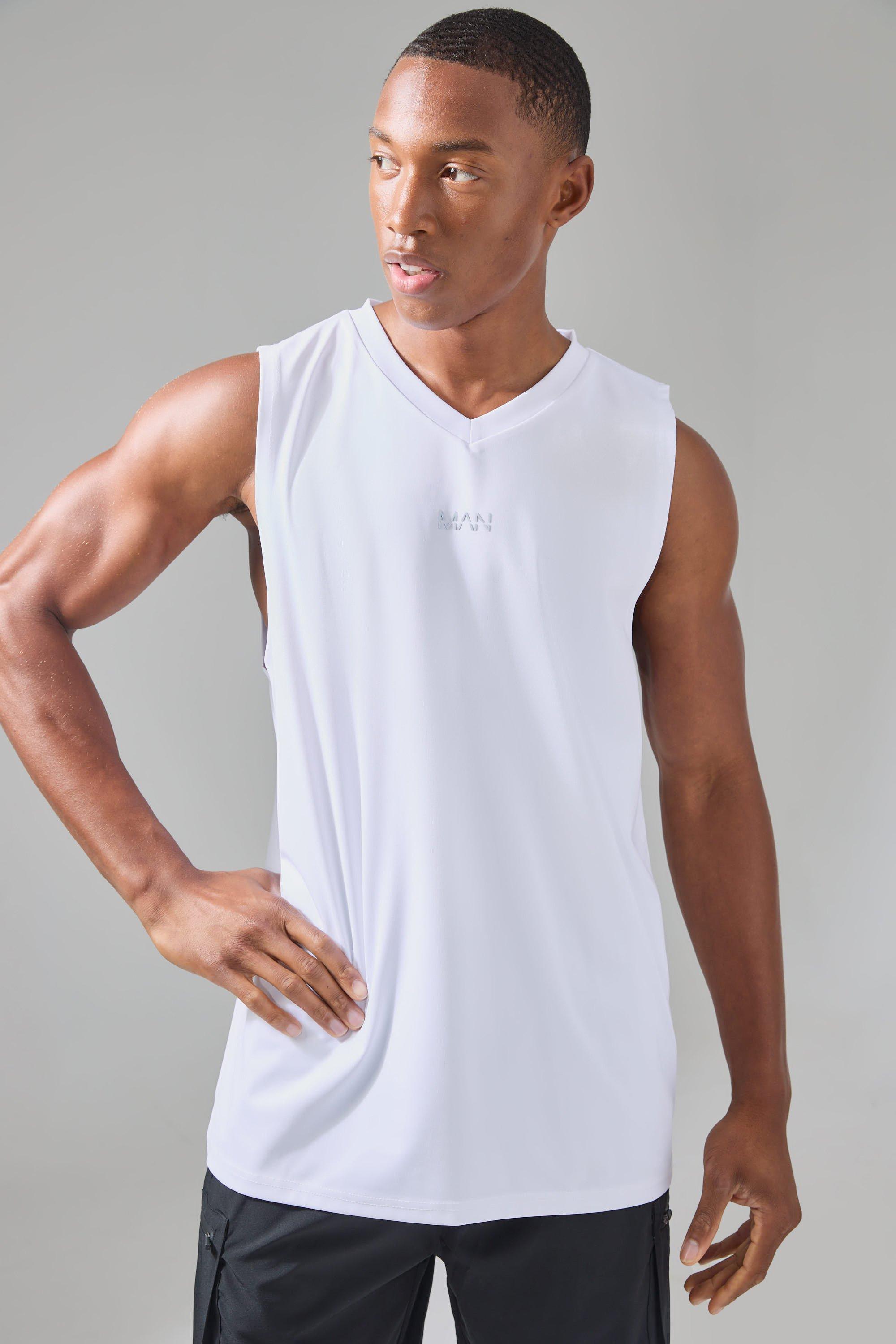 Man Active V Neck Performance Reg Fit Tank | boohooMAN USA Product Image