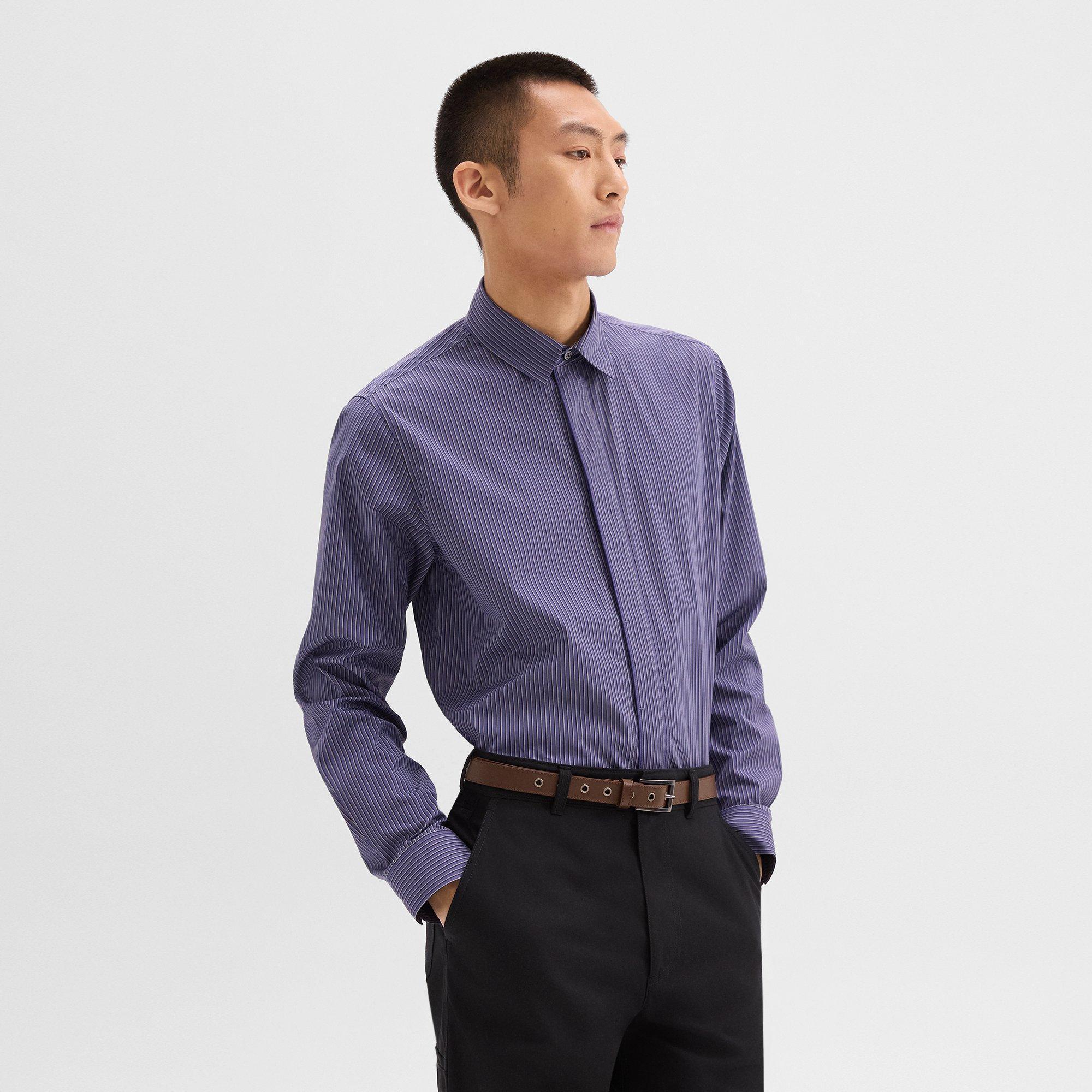 Striped Cotton-Blend Straight Shirt | Theory Product Image