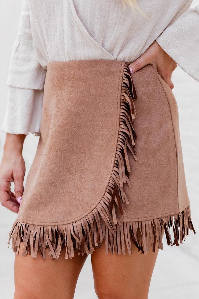 I'll Go First Brown Fringe Hem Suede Mini Skort FINAL SALE Product Image