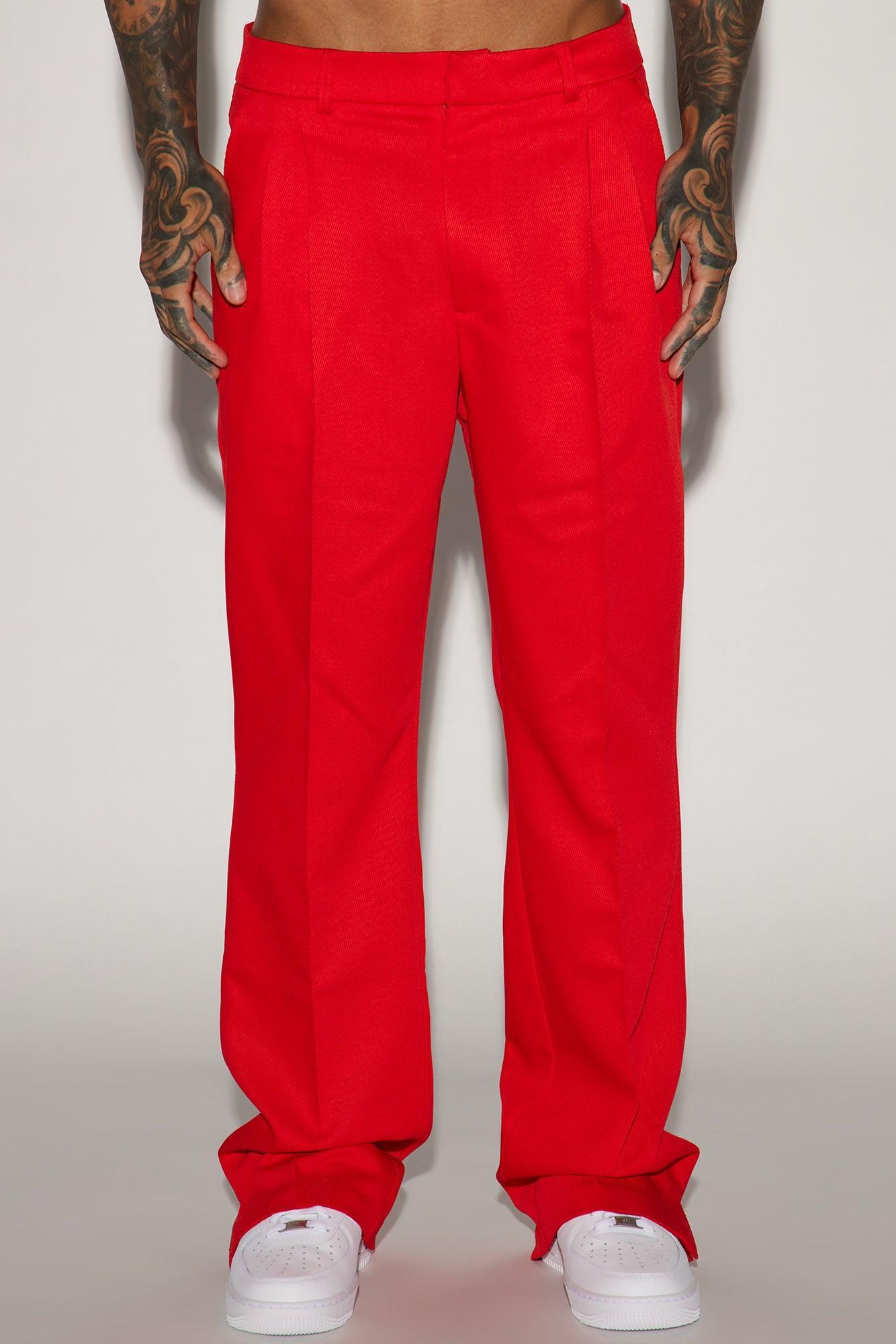 Thomas Luxury Texture Slit Flare Trousers - Red Product Image