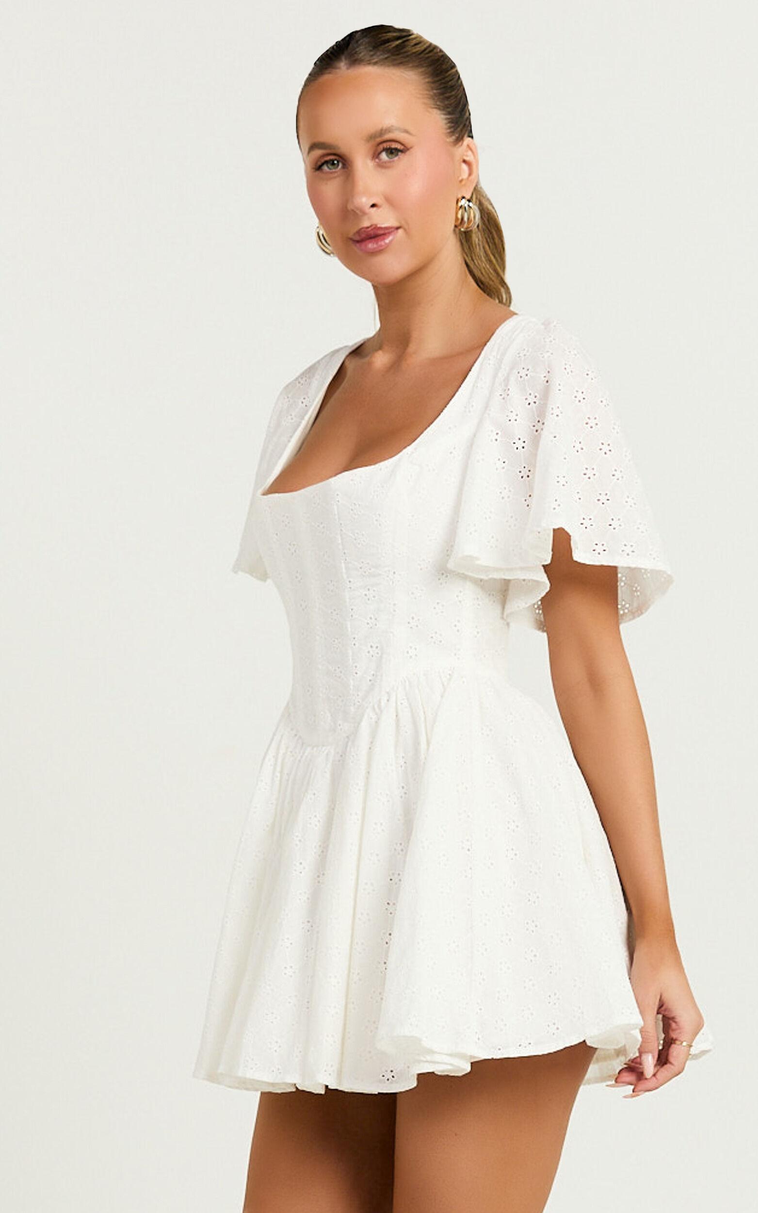 Edelyn Mini Dress - Corset Front Gathered Dress in White Product Image