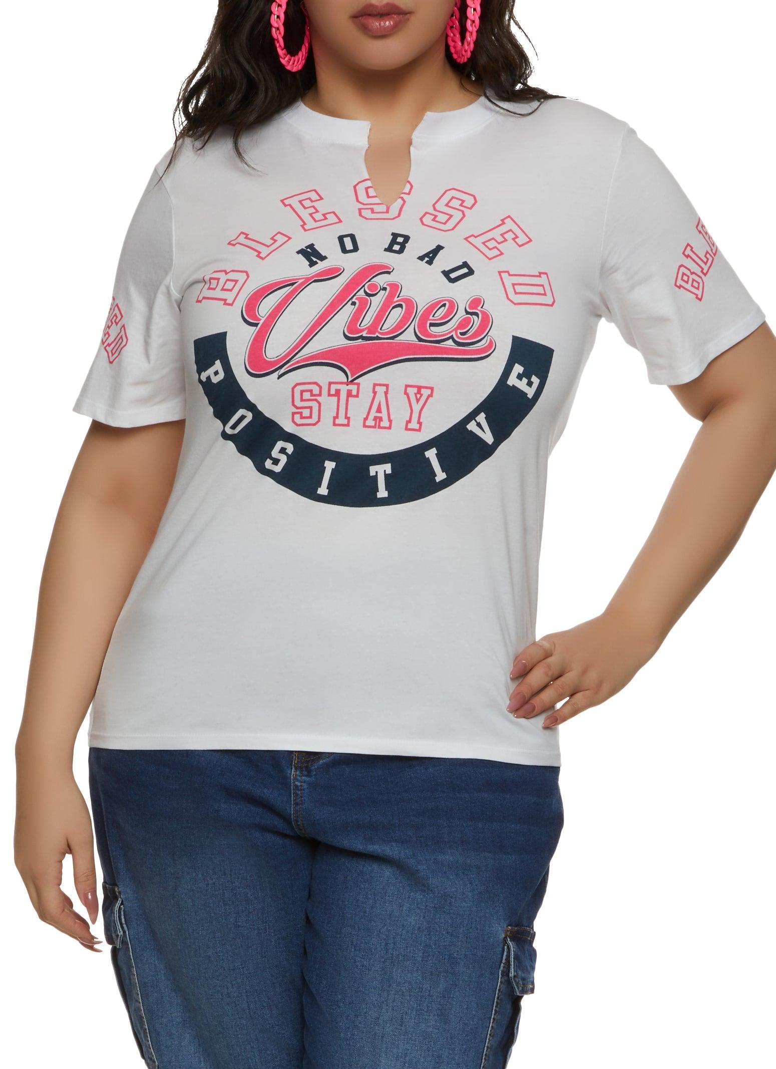 Womens Plus Size Blessed No Bad Vibes Stay Positive Notch Neck Tee Product Image