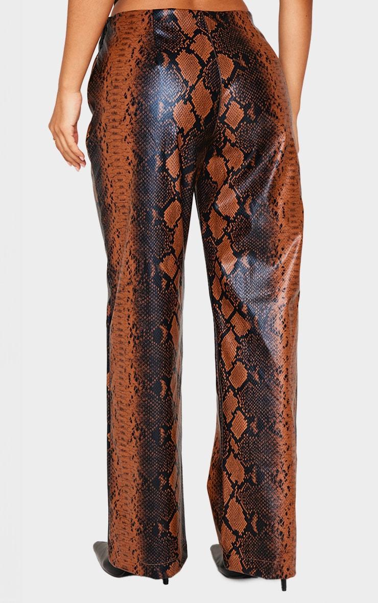 Petite Snake Print Faux Leather Zip Detail Low Rise Wide Leg Pants Product Image