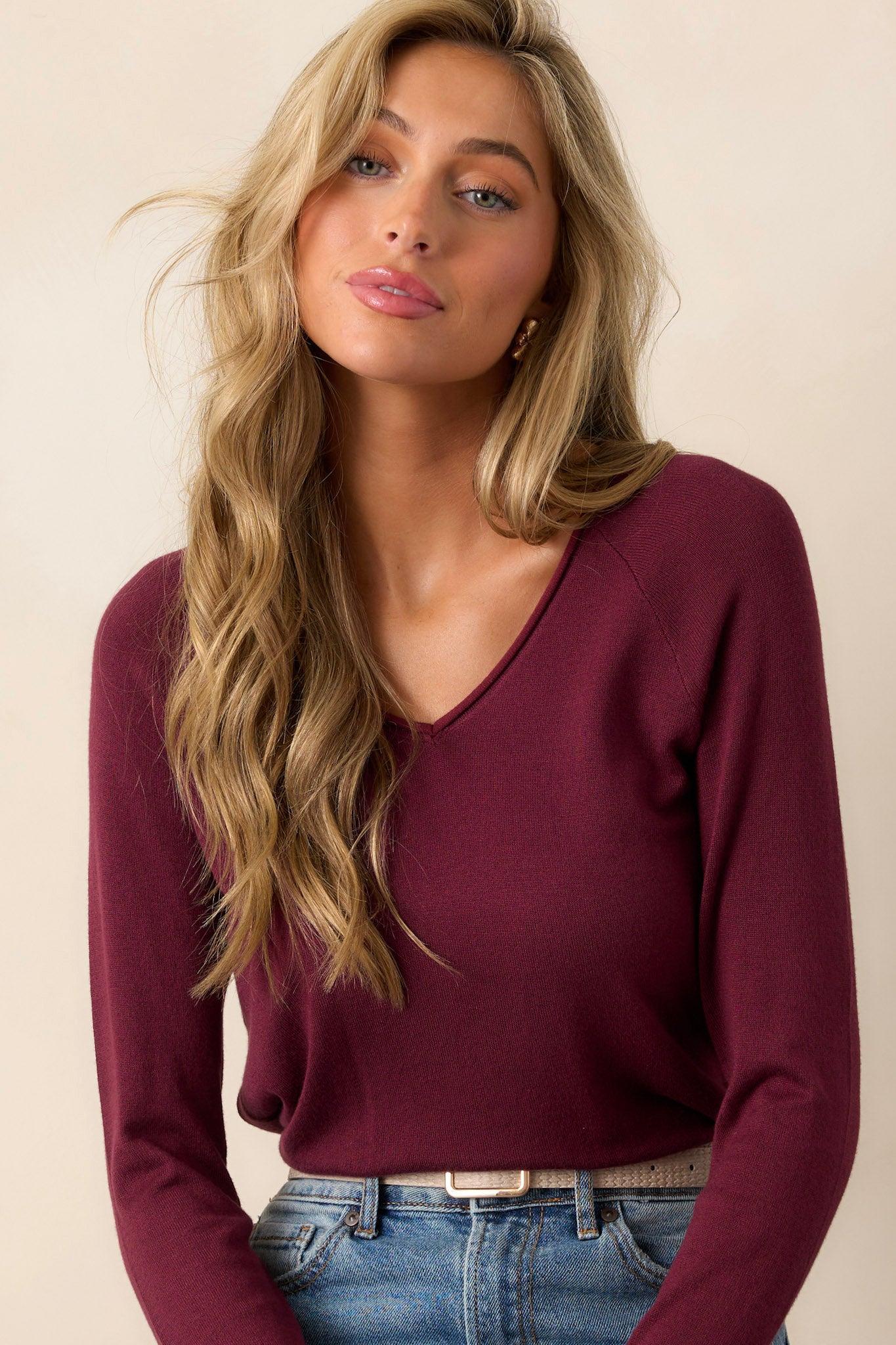 Traveling Far Wine Purple Knit Sweater Product Image