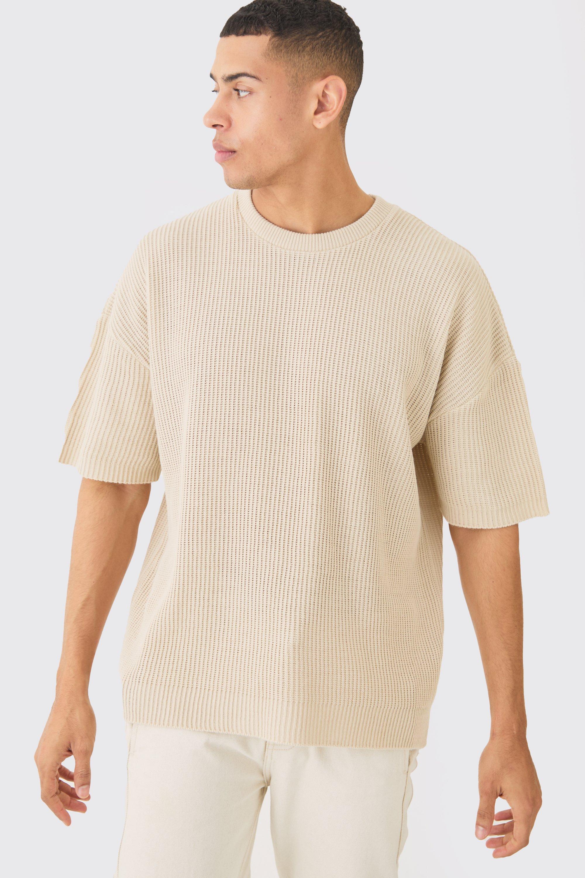 Oversized Ribbed Knit T-shirt | boohooMAN USA Product Image