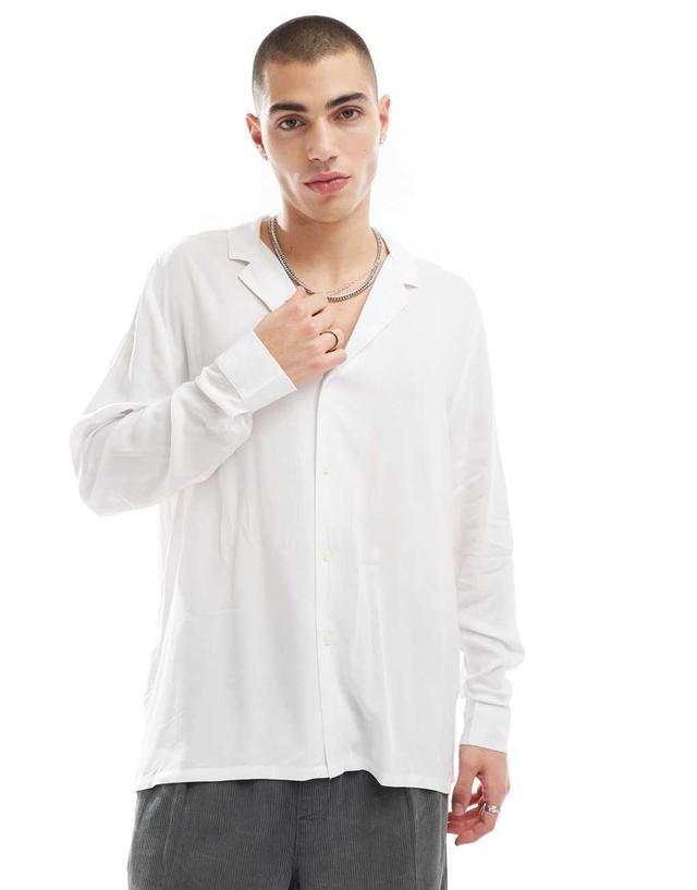 ASOS DESIGN relaxed fit viscose shirt with deep revere collar in white Product Image