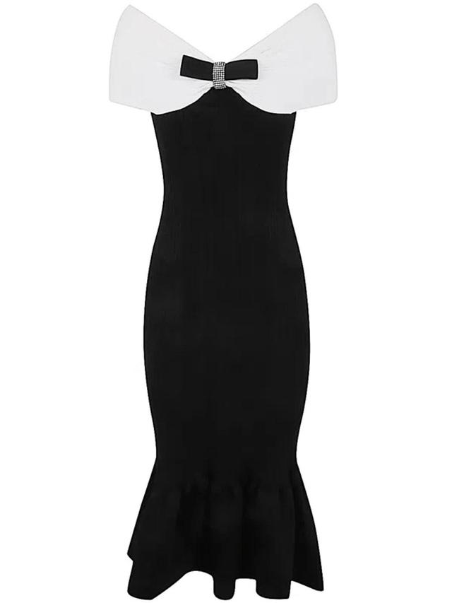 Black Knit Bow Midi Dress Product Image