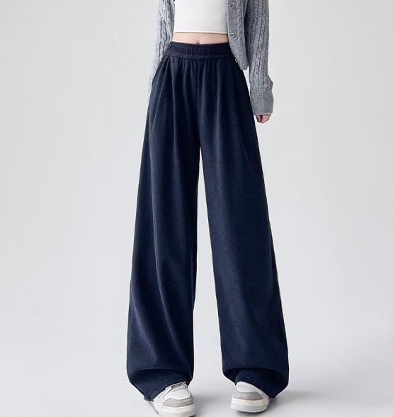 High Waist Plain Corduroy Wide Leg Pants Product Image