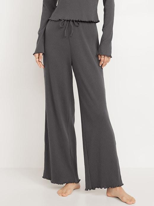 High-Waisted Ribbed Pajama Pants Product Image