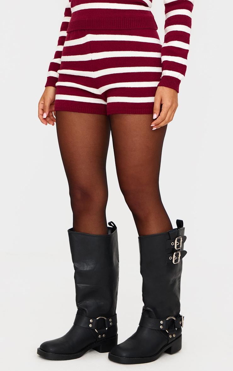 Petite Burgundy Knitted Stripe Hot Pants Product Image