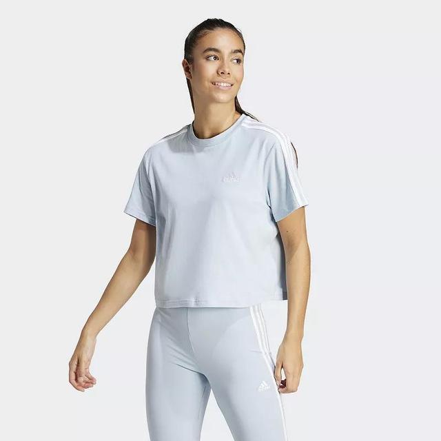 Womens adidas Essentials Short 3-Stripe Sleeve Cropped T-Shirt Product Image