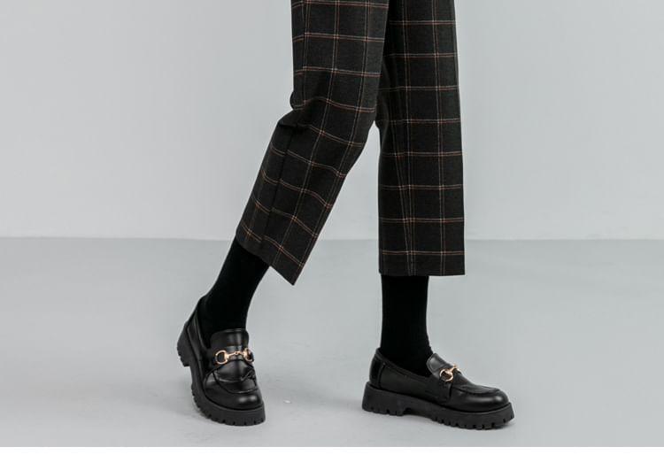 High Rise Plaid Cropped Straight Leg Pants Product Image