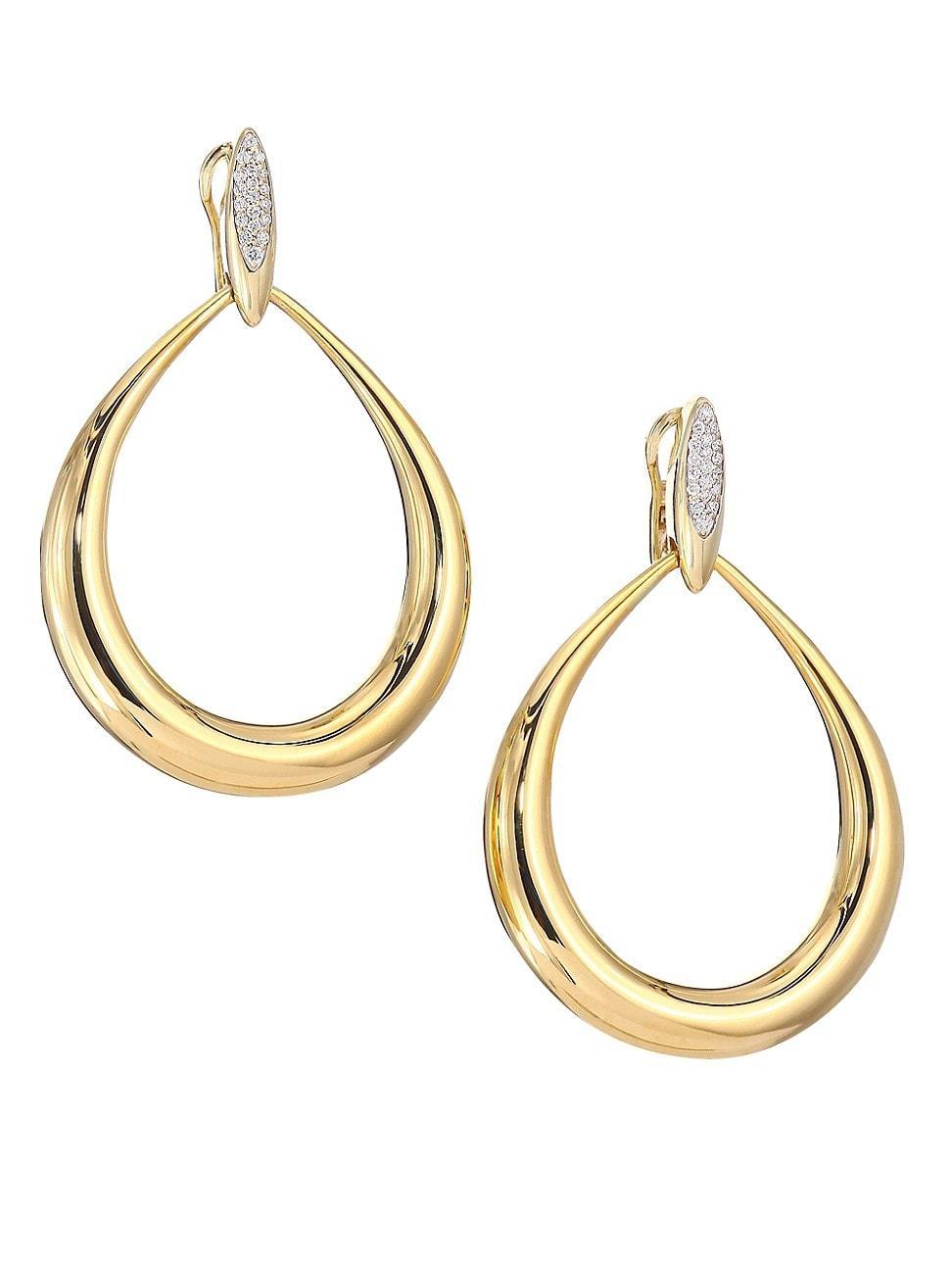 18K Yellow Gold & Diamond Teardrop Hoop Earrings Product Image