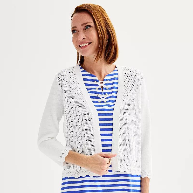 Petite Croft & Barrow Open Front Pointelle Cardigan, Womens Product Image