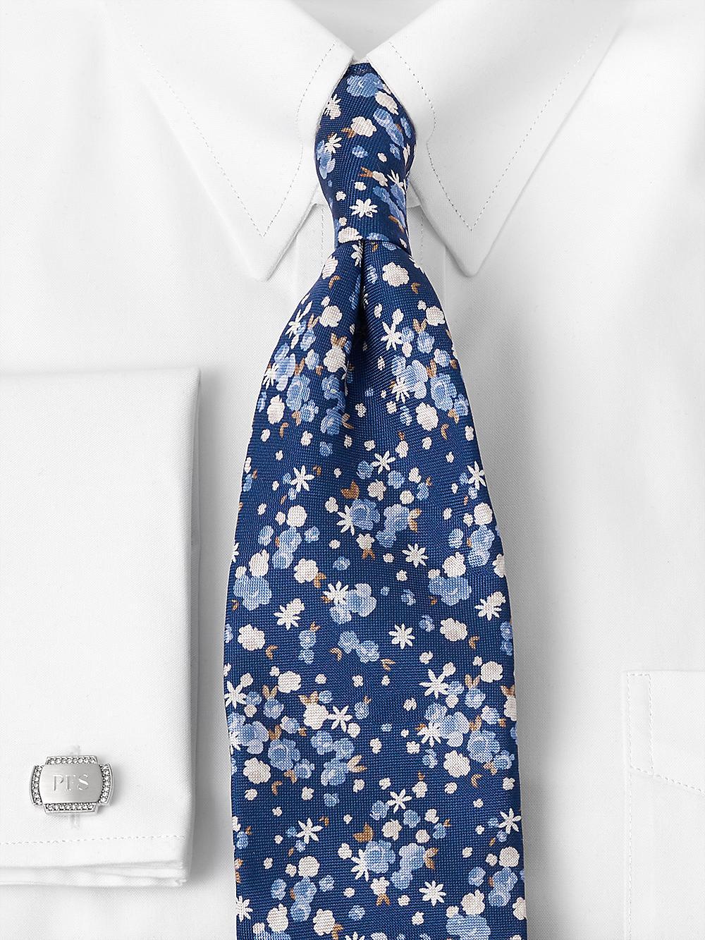 Floral Woven Silk Tie - Blue Product Image