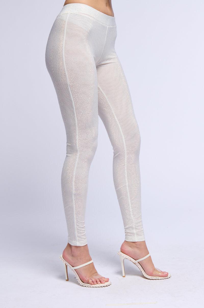 CLARISSA EMBELLISHED MESH LEGGINGS IN WHITE Product Image