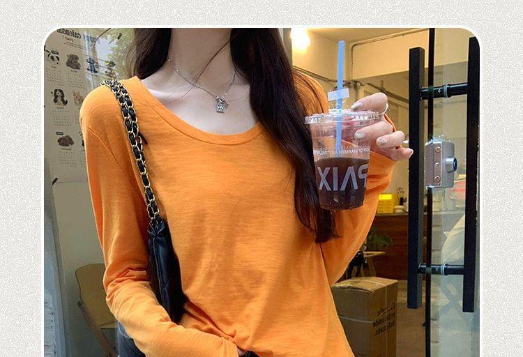 Long-Sleeve U-Neck Plain Tee Product Image