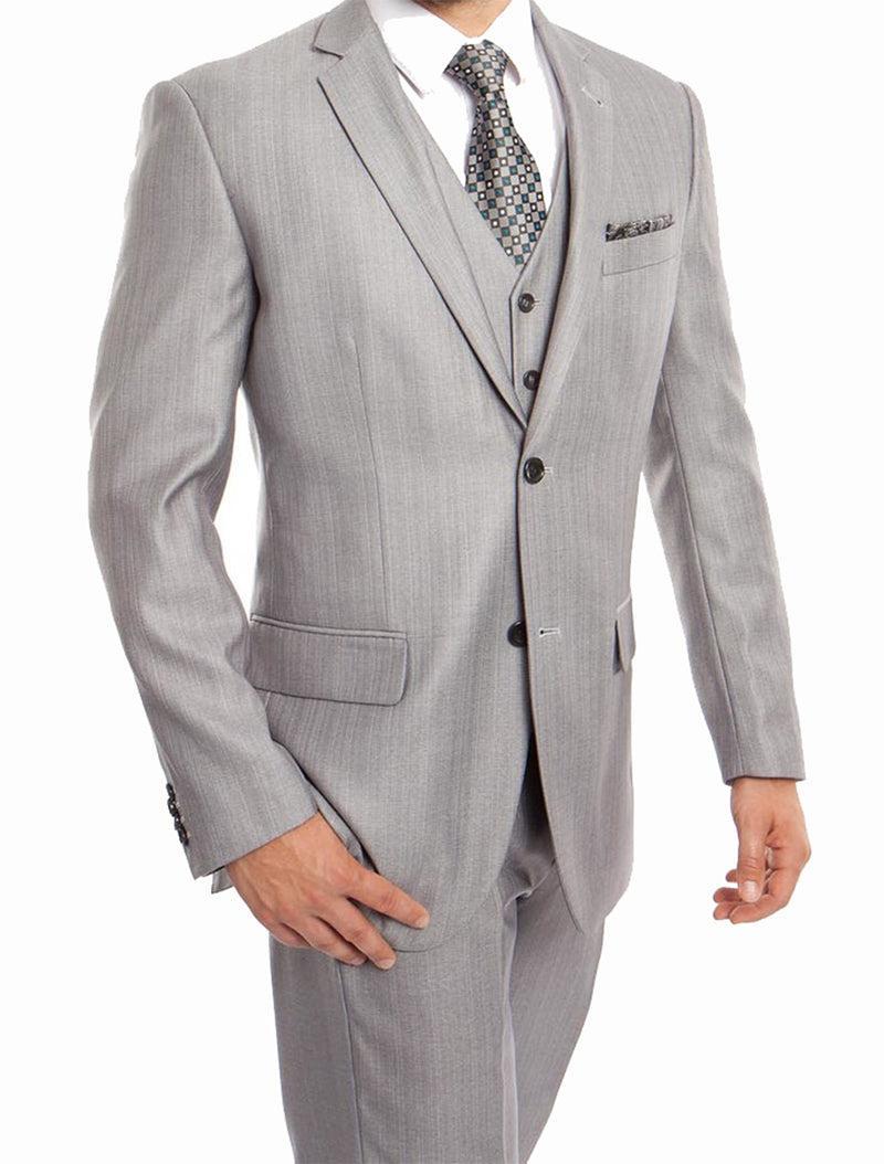 Light Gray 3 Piece Modern Fit Suit 2 Button V-Neck Vest Product Image