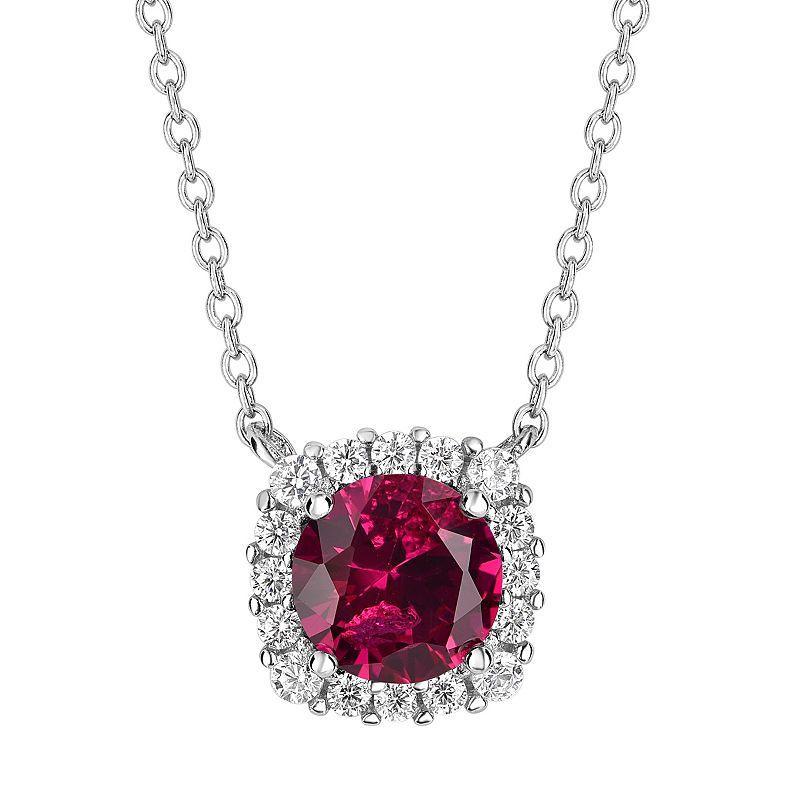 PRIMROSE Sterling Silver Cubic Zirconia Halo Pendant Necklace, Womens Red Product Image