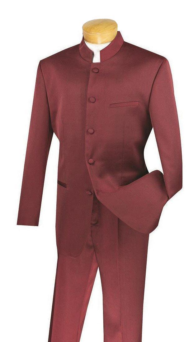 Master Collection - Regular Fit Men's 2 Piece Banded Collar Tuxedo Burgundy Product Image