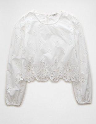 AE Long-Sleeve High Neck Crop Top Product Image