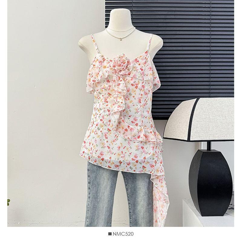 Asymmetrical Ruffled Sleeveless Top Product Image