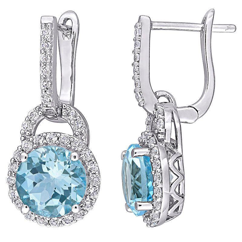 Stella Grace Sterling Silver Blue & White Topaz Halo Drop Earrings, Womens, Multicolor Product Image