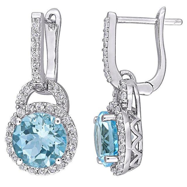 Stella Grace Sterling Silver Blue & White Topaz Halo Drop Earrings, Womens Product Image