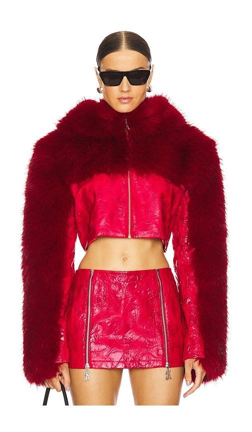 Cropped Faux Fur Hoodie Jacket Product Image