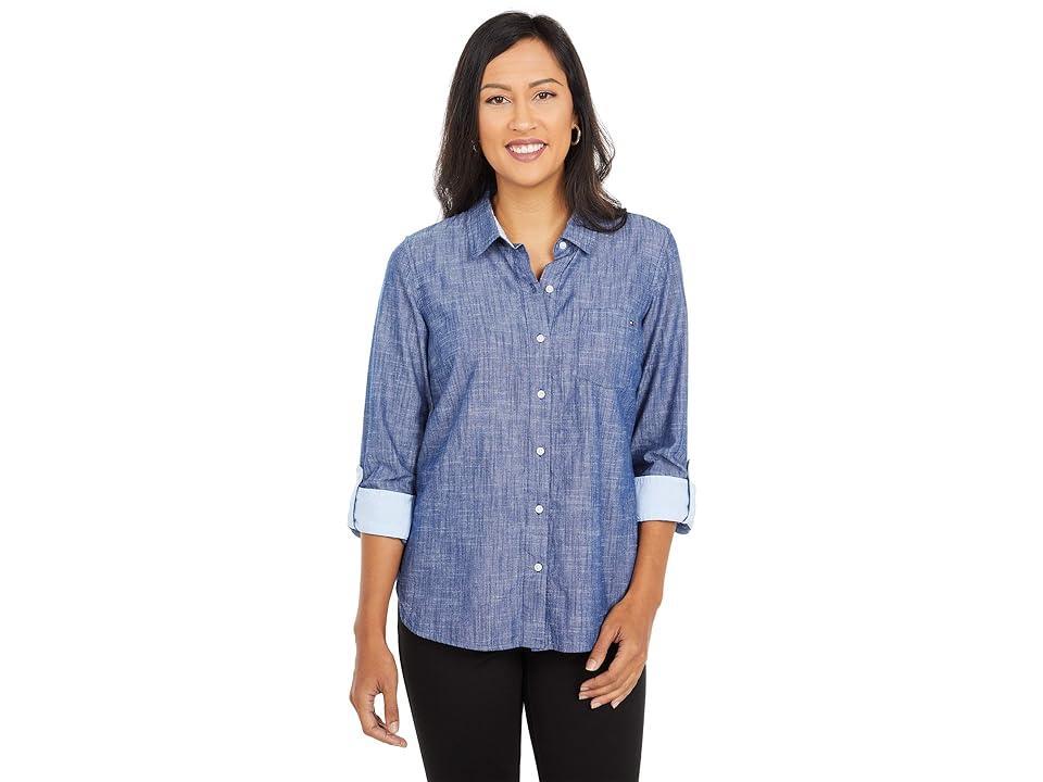 Chambray Blue Roll-Tab Sleeve Button-Up - Women Product Image