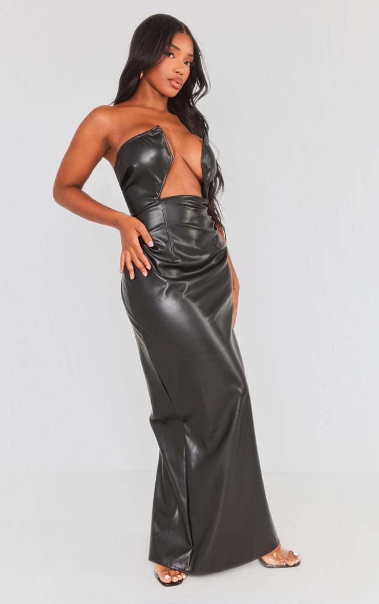 Shape Black Faux Leather Cut Out Front Maxi Dress Product Image