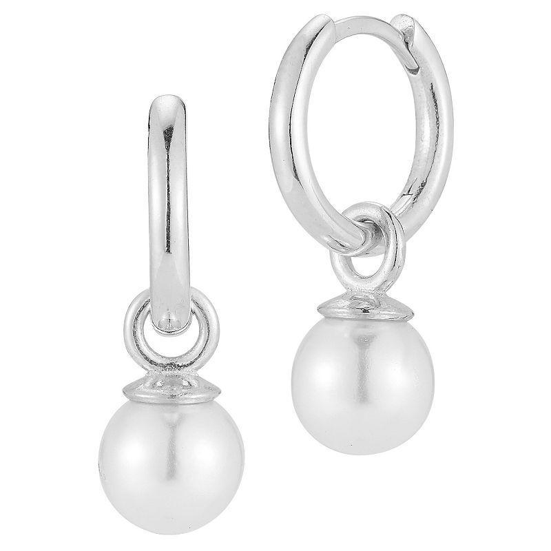 Sunkissed Sterling Freshwater Cultured Pearl Huggie Hoop Earrings, Womens, Silver Tone Product Image