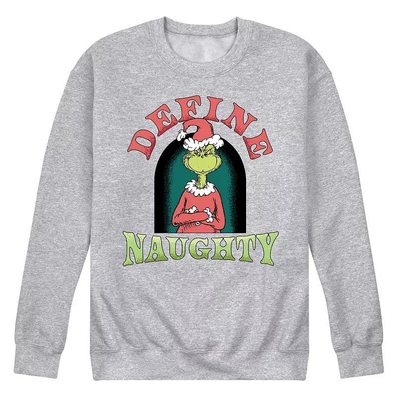 Mens Dr. Seuss The Grinch Define Naughty Fleece Sweatshirt Grey Gray Product Image