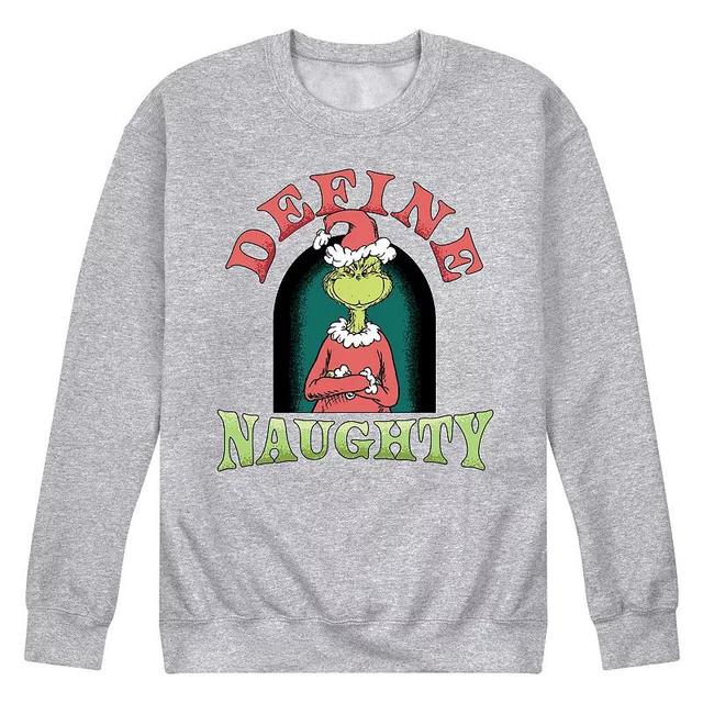 Mens Dr. Seuss The Grinch Define Naughty Fleece Sweatshirt Grey Gray Product Image