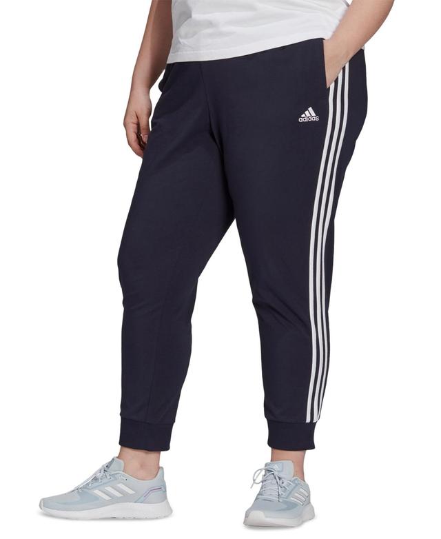 Plus Size adidas Essential 3-Stripe Single Jersey Pants, Womens Product Image