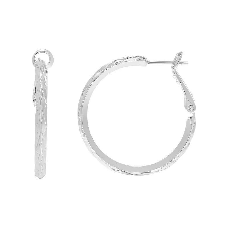 Emberly Diamond Cut Hoop Earrings, Womens, Silver Tone Product Image