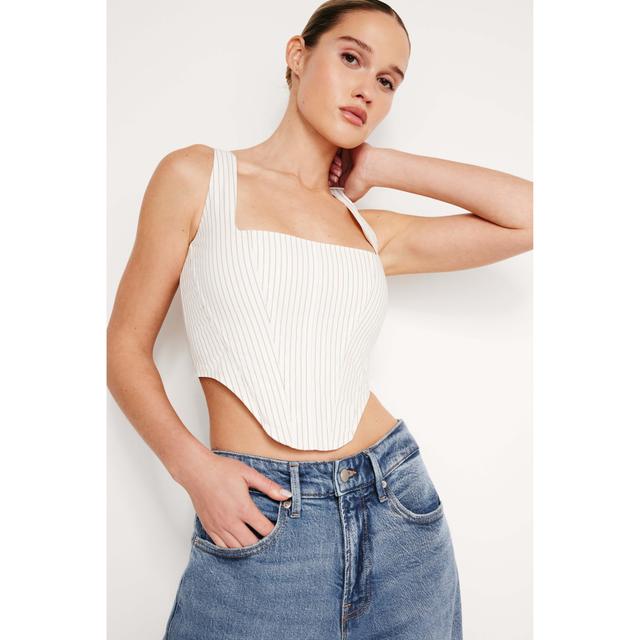 Womens Poplin Corset Top | Putty Pencil Stripe, Size XS | Good American by Khlo Kardashian Product Image