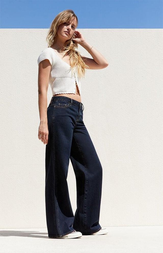 PacSun Women's Dark Indigo Low Rise Baggy Jeans Product Image