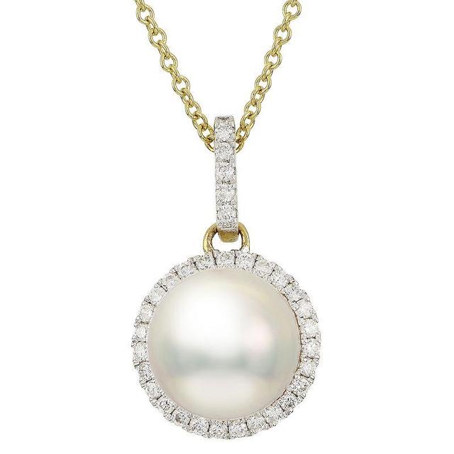 PearLustre by Imperial 14k Gold Cultured Pearl & 1/6 Carat T.W. Diamond Halo Pendant Necklace, Womens Product Image