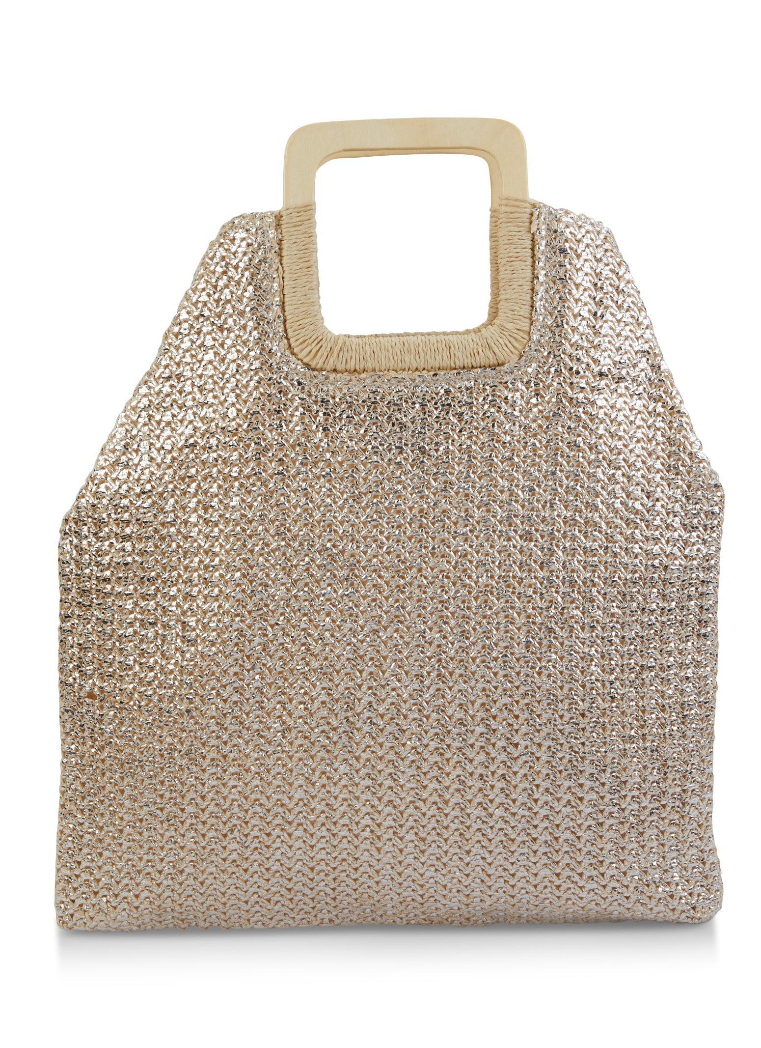 Square Handle Lurex Straw Tote Bag Female Product Image