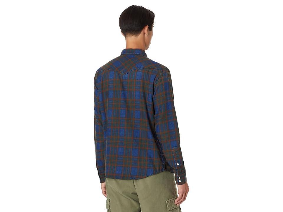 Lucky Brand Plaid Indigo Western Long Sleeve Shirt Plaid) Men's Clothing Product Image