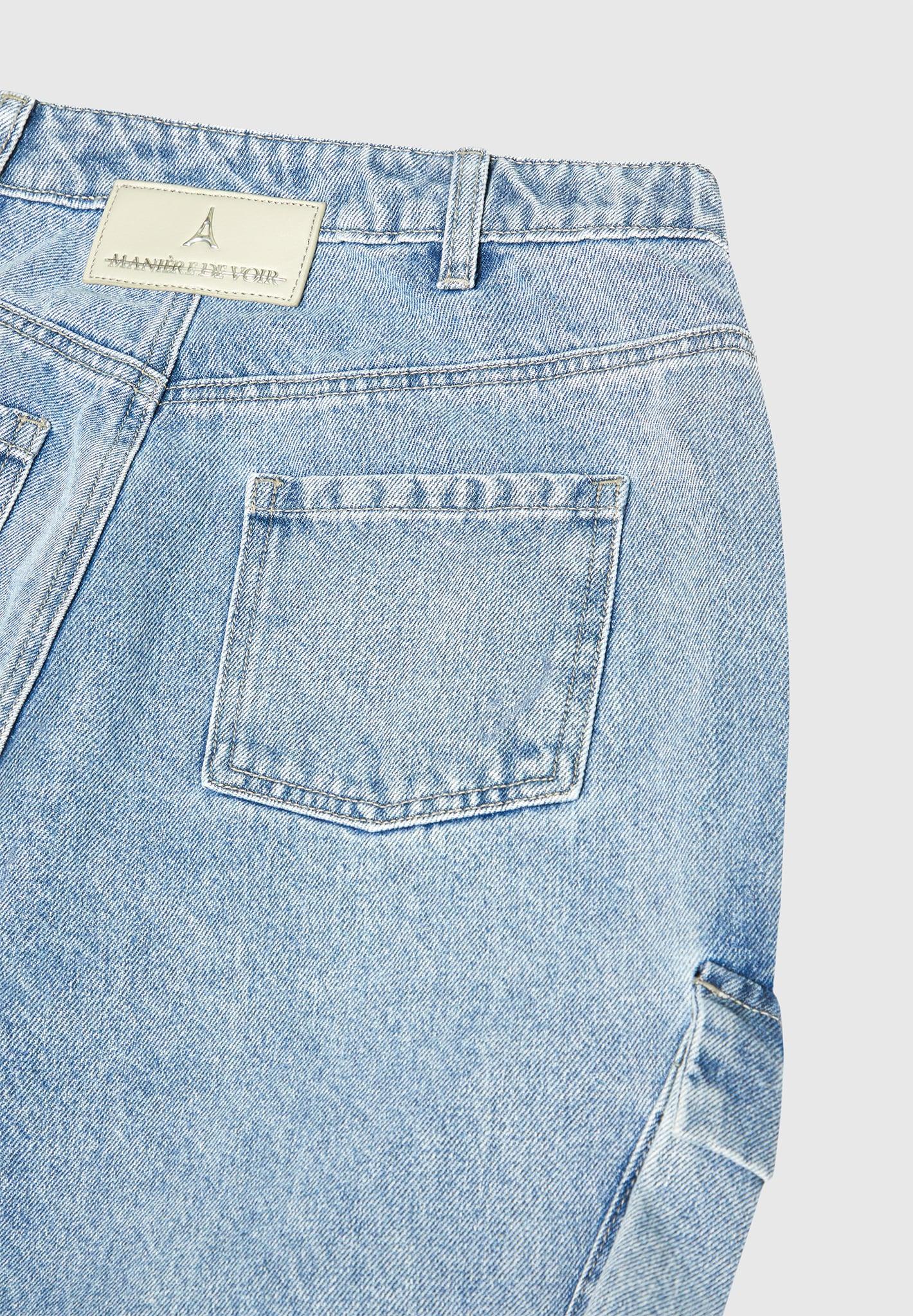 Strap Detail Cargo Jeans - Mid Blue Female Product Image