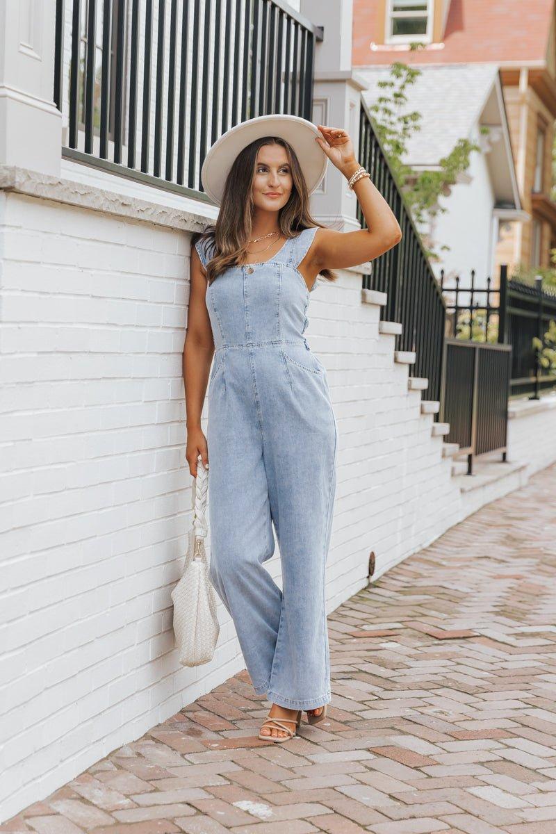 Denim Seam Detail Wide Leg Jumpsuit Product Image